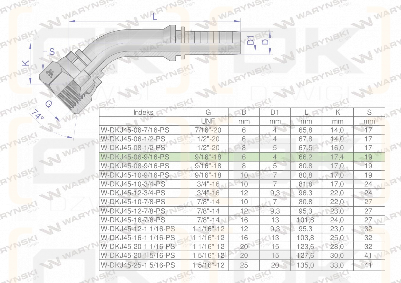 Zakucie hydrauliczne DKJ45 DN06 9/16