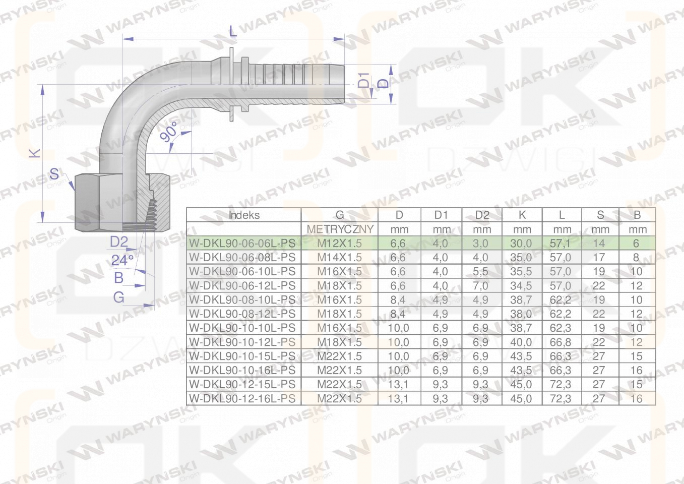 Zakucie hydrauliczne DKL90 DN06 06L M12x1.5 PREMIUM Waryński ( sprzedawane po 10 )