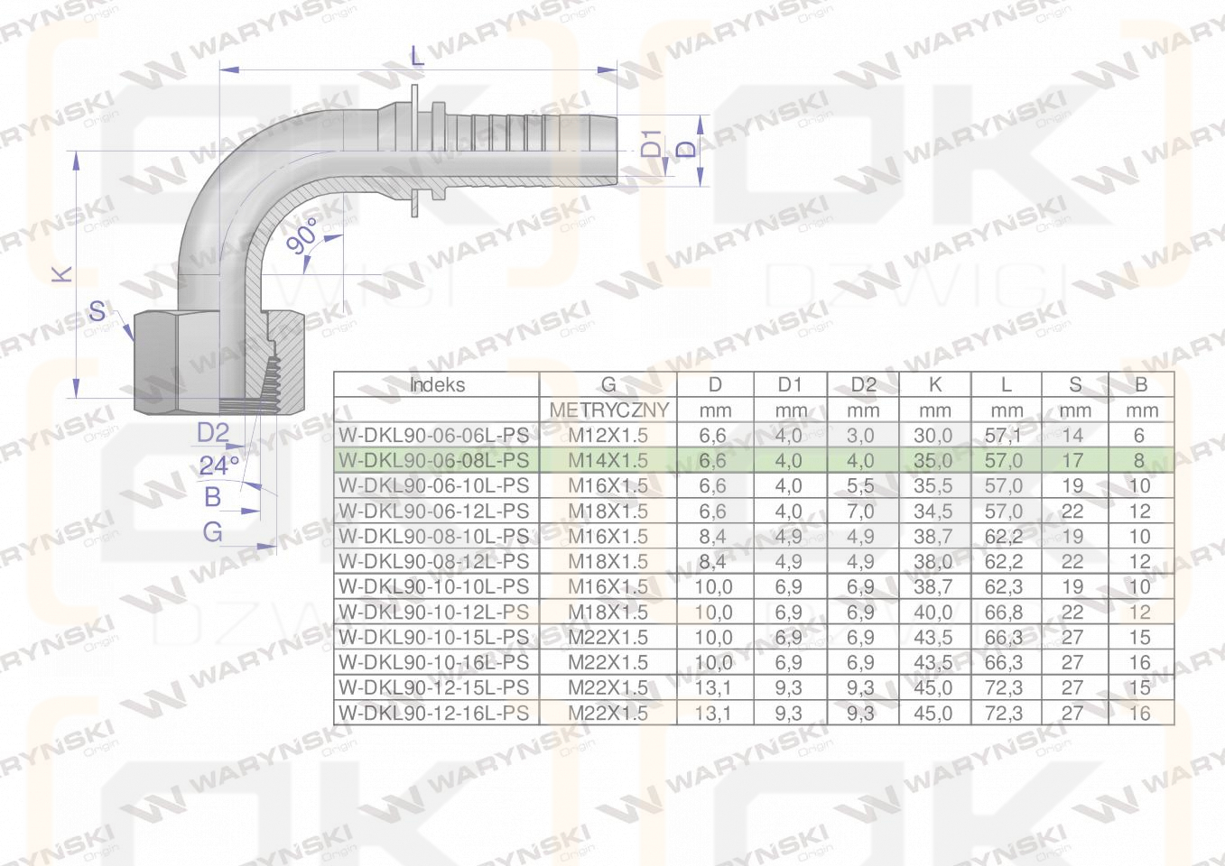 Zakucie hydrauliczne DKL90 DN06 08L M14x1.5 PREMIUM Waryński ( sprzedawane po 10 )