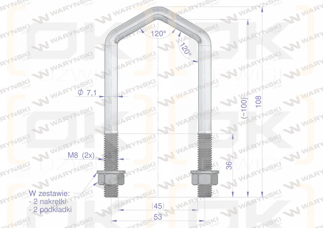 Joch, Rhombusklemme, M8 45x100, 3043100070, 30520004, Waryński