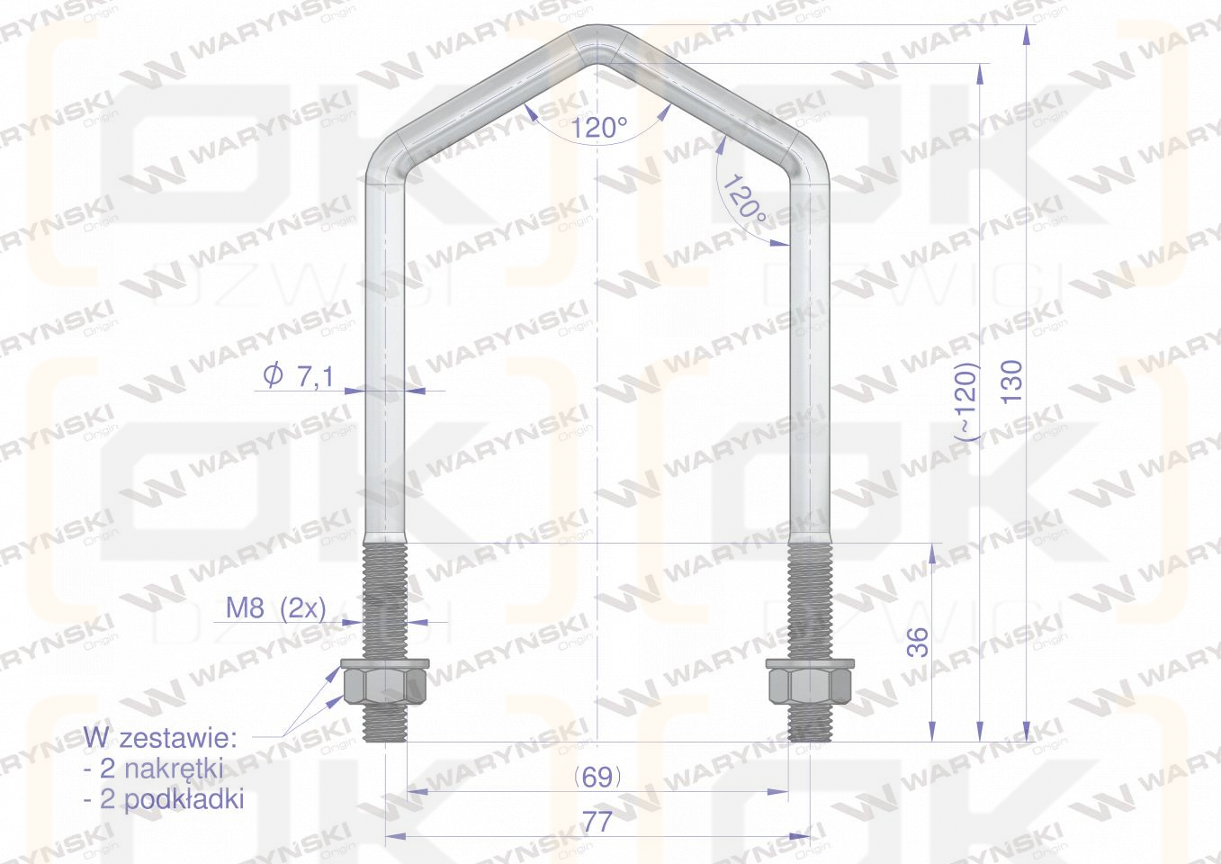 Joch, Rhombusklemme, M8 69x120, 3052000620, Waryński