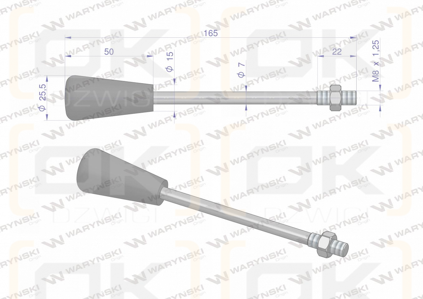 Dźwignia do rozdzielaczy hydraulicznych 40L Waryński