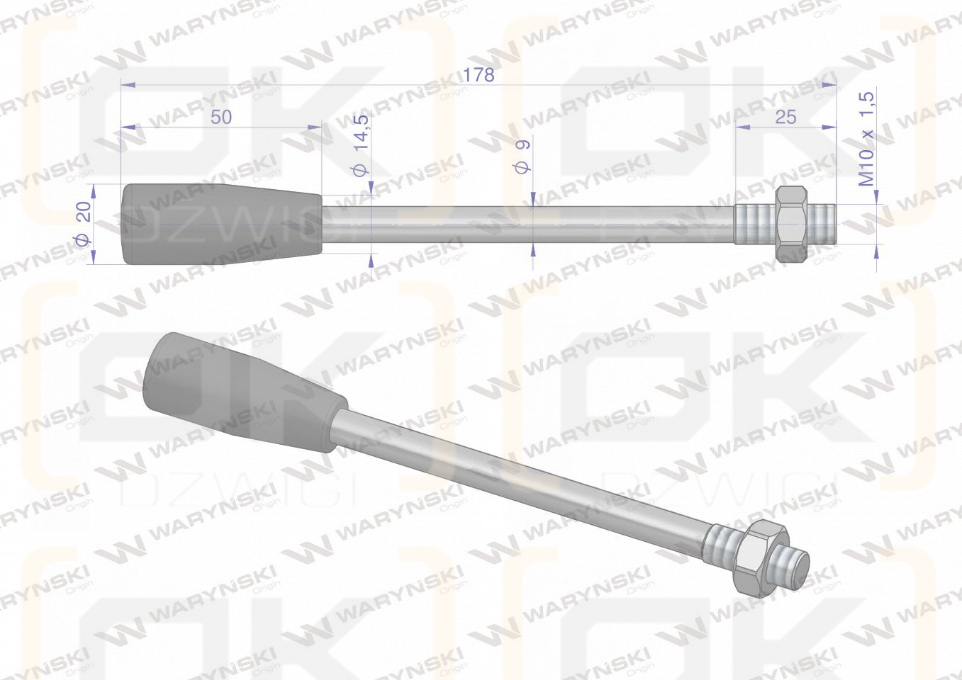 Dźwignia do rozdzielaczy hydraulicznych W80L Waryński