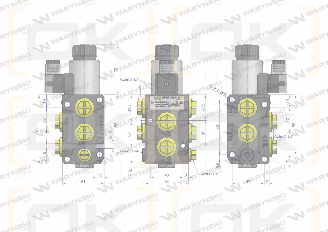 Dzielnik, zawór, elektrozawór kierunkowy elektromagnetyczny kontroli W-E12DVS6/2 (DVS6/50L) G1/2