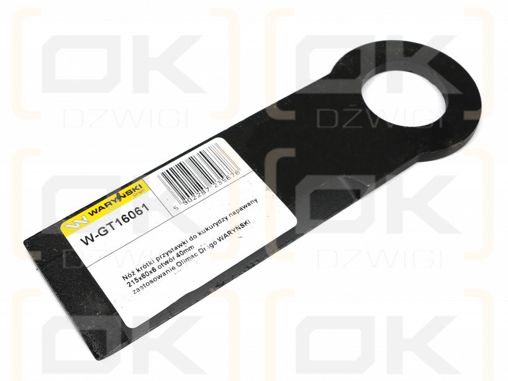 Nóż krótki przystawki do kukurydzy napawany 215x60x6 otwór 40mm zastosowanie Olimac Drago WARYŃSKI