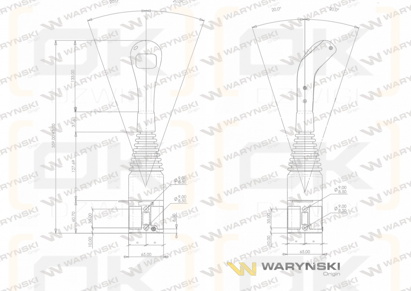 Joystick pod linki zakończone kulką bez przełącznika (bez przycisku. na kulkę. IP-6020. JOYSTIK6019) Waryński