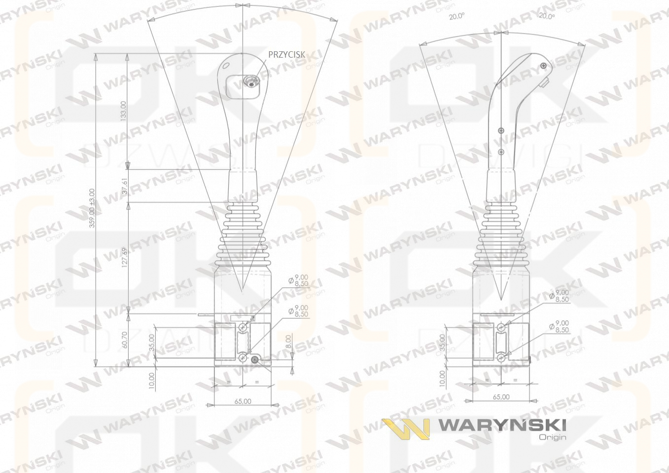 Joystick pod linki zakończone kulką z 1 przełącznikiem (z przyciskiem na kulkę. IP-6019. JOYSTIKK) Waryński