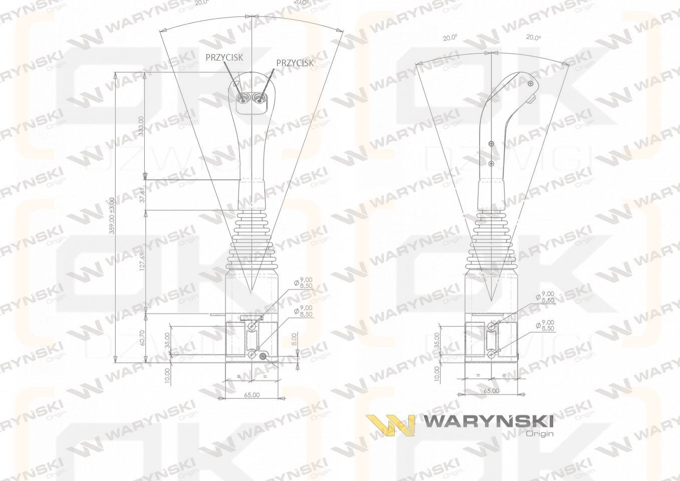 Joystick pod linki zakończone kulką z 2 przełącznikami (z 2 przyciskami na kulkę. IP-6022) Waryński