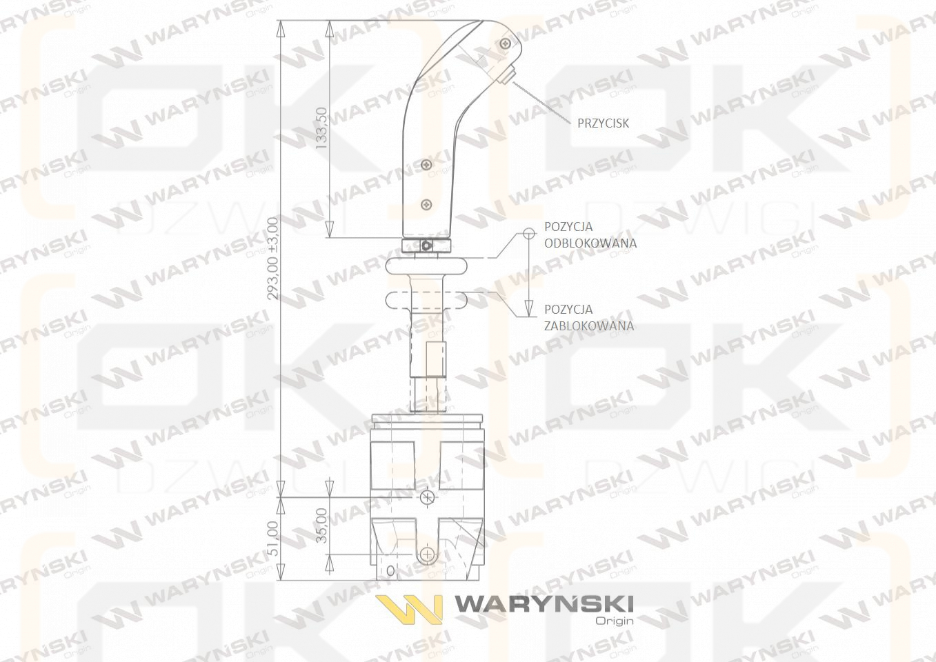 Joystick pod linki zakończone widełkami z 1 przełącznikiem (z przyciskiem na widełki IP-6029. JOYSTIKW) Waryński