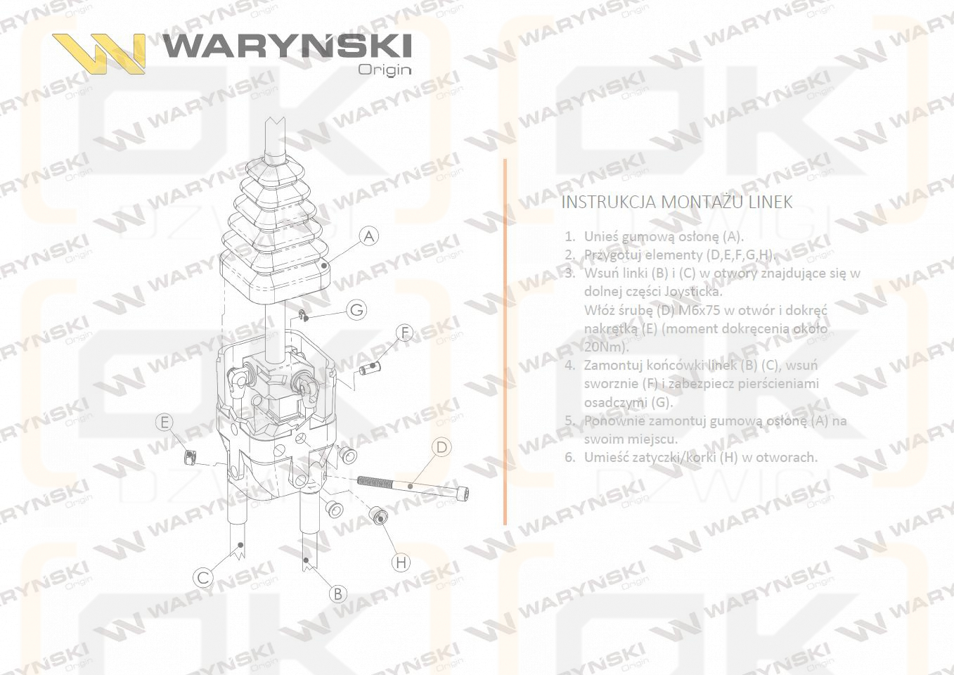 Joystick pod linki zakończone widełkami z 1 przełącznikiem (z przyciskiem na widełki IP-6029. JOYSTIKW) Waryński
