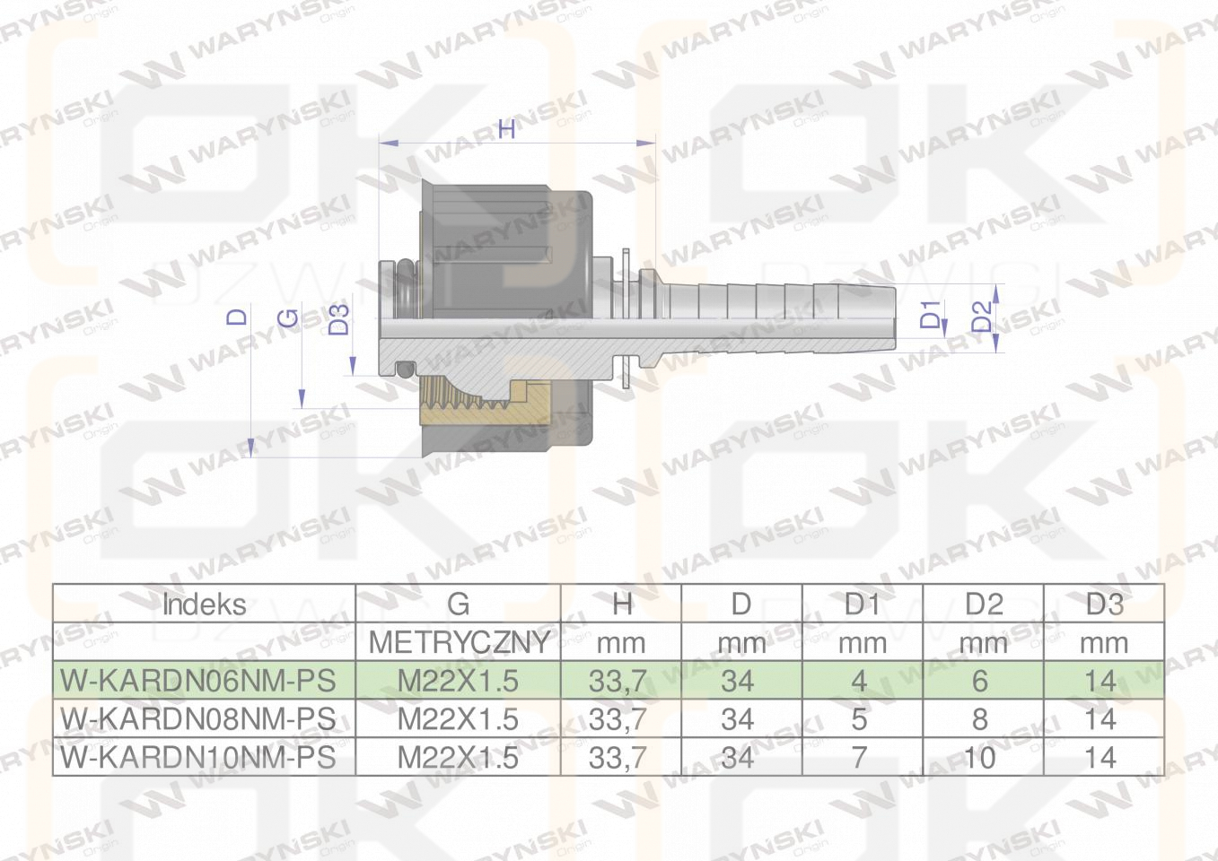 Zakucie nakretka do myjek (pasuje do Karcher) na waz DN06 GW M22x1.5 (RM-KARDN06NM) PREMIUM Waryński ( sprzedawane po 10 )