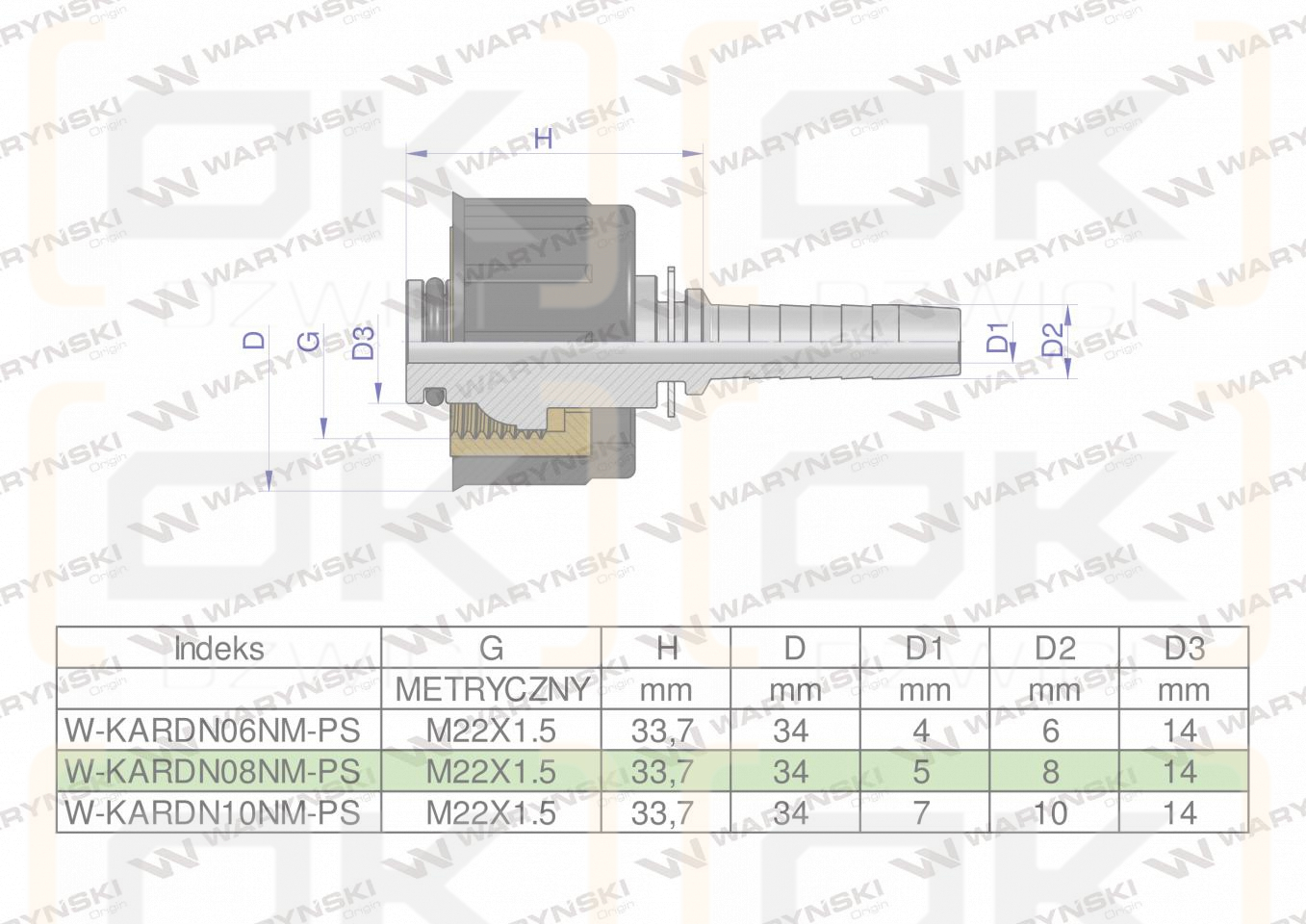 Zakucie nakretka do myjek (pasuje do Karcher) na waz DN08 GW M22x1.5 (RM-KARDN08NM) PREMIUM Waryński ( sprzedawane po 10 )