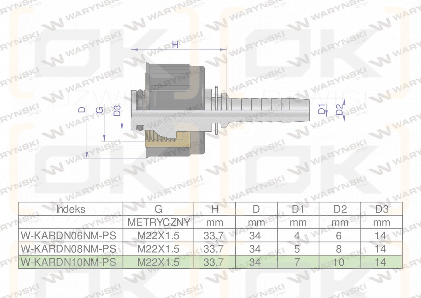 Zakucie nakretka do myjek (pasuje do Karcher) na waz DN10 GW M22x1.5 (RM-KARDN10NM) PREMIUM Waryński ( sprzedawane po 5 )