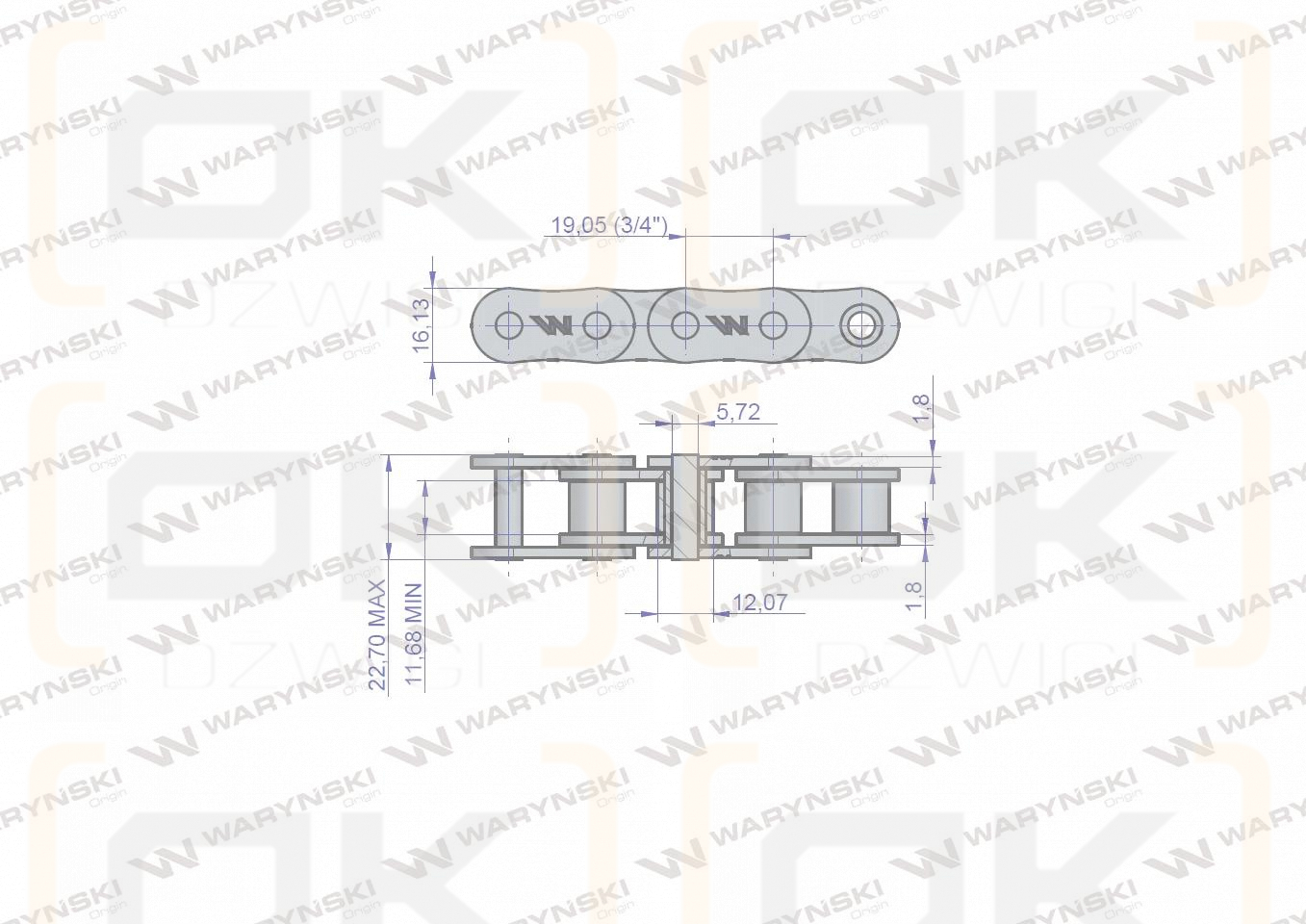 Łańcuch rolkowy 12B-1-90Ps zastosowanie Bizon 5040995850 Waryński