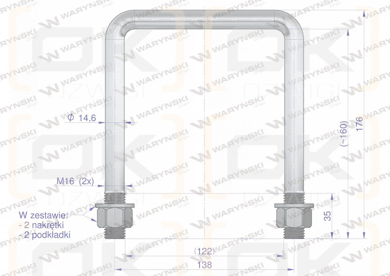 Gabel, Klemme, M16 122x160, Waryński