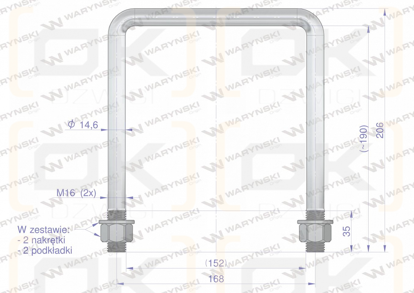 Gabel, Klemme, M16 152x190, Waryński