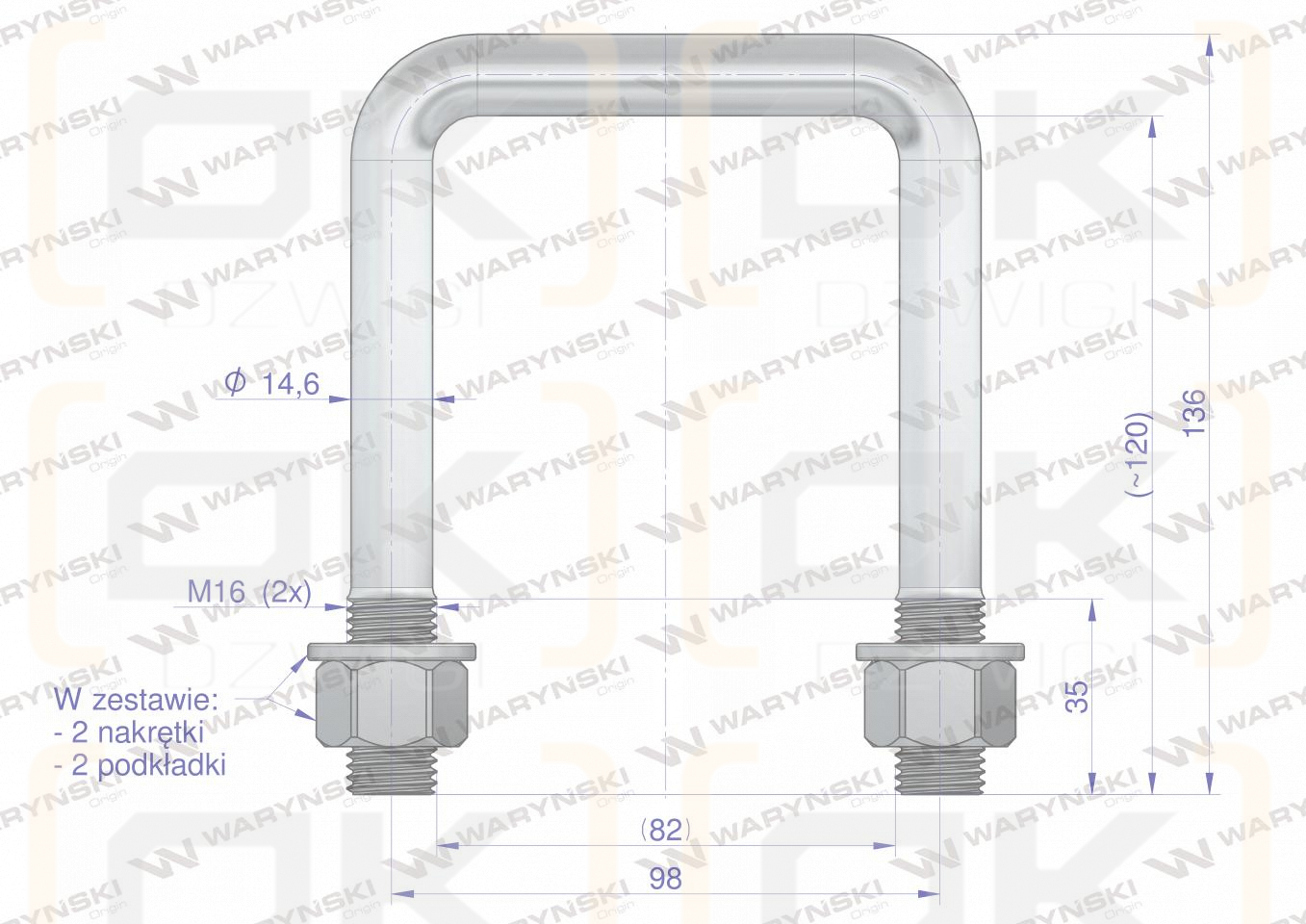 Gabel, Klemme, M16 82x120, Waryński