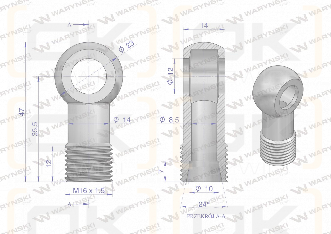 Złączka Oczkowa Fi12-10L (M16X1.5) Waryński  ( sprzedawane po 2 )