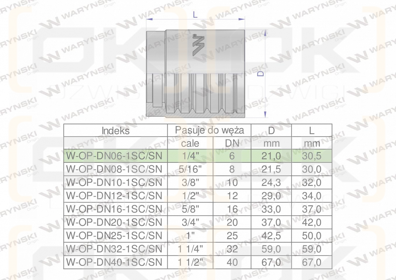 Tuleja (oprawka) DN 06 1SN 1SC PREMIUM Waryński ( sprzedawane po 50 )