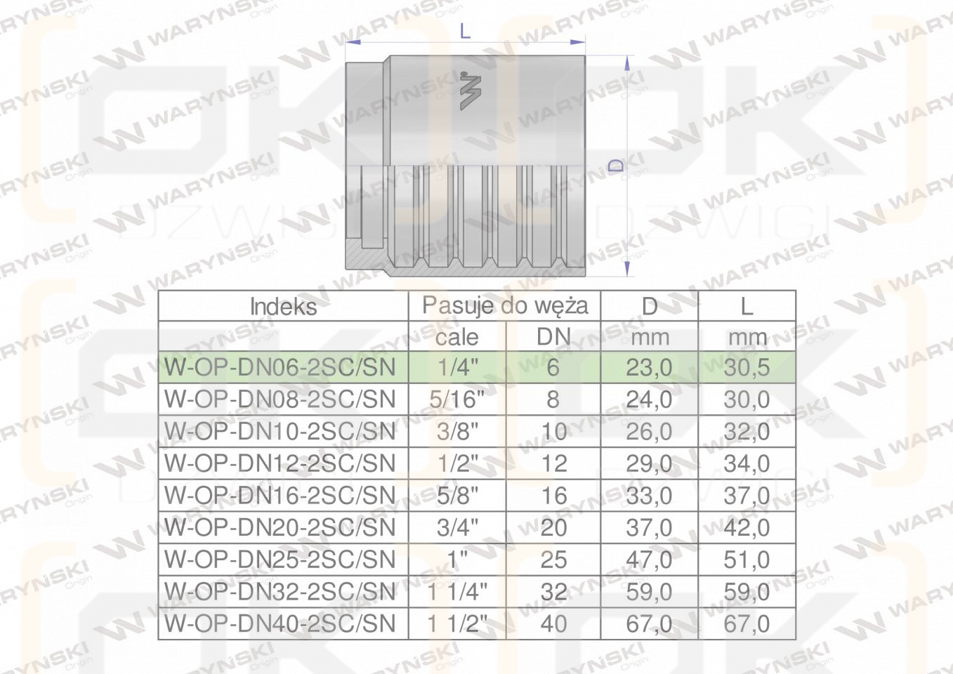 Tuleja (oprawka) DN 06 2SN 2SC PREMIUM Waryński ( sprzedawane po 50 )