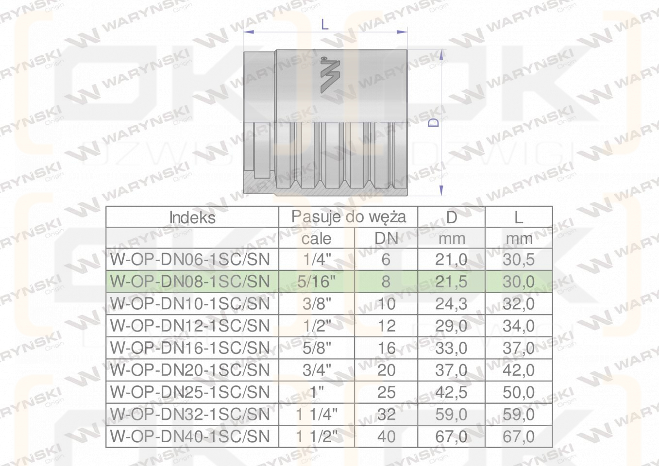 Tuleja (oprawka) DN 08 1SN 1SC PREMIUM Waryński ( sprzedawane po 50 )
