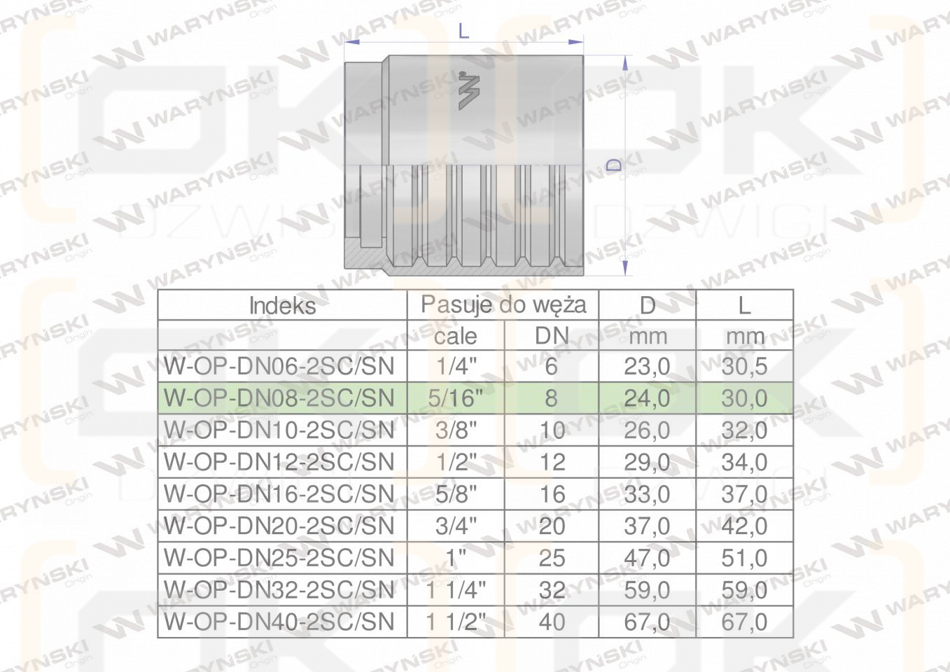 Tuleja (oprawka) DN 08 2SN 2SC PREMIUM Waryński ( sprzedawane po 50 )