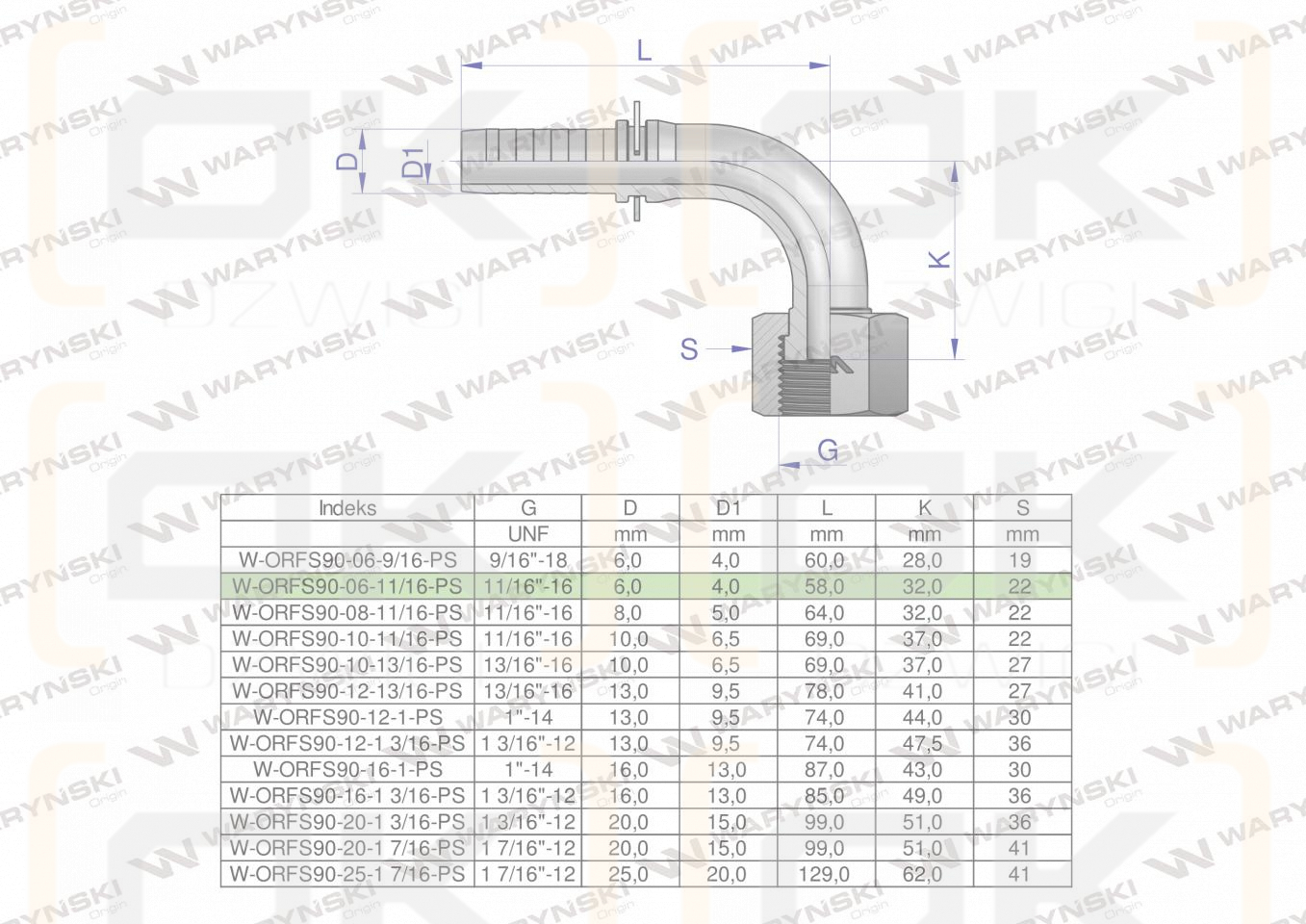 Zakucie hydrauliczne ORFS90 DN06 11/16
