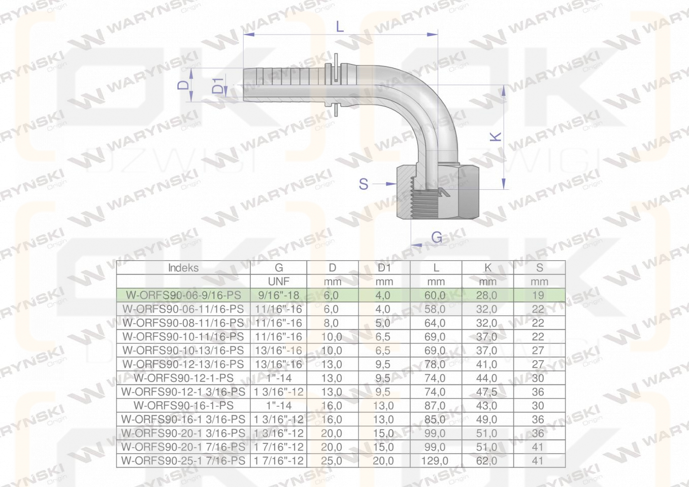 Zakucie hydrauliczne ORFS90 DN06 9/16