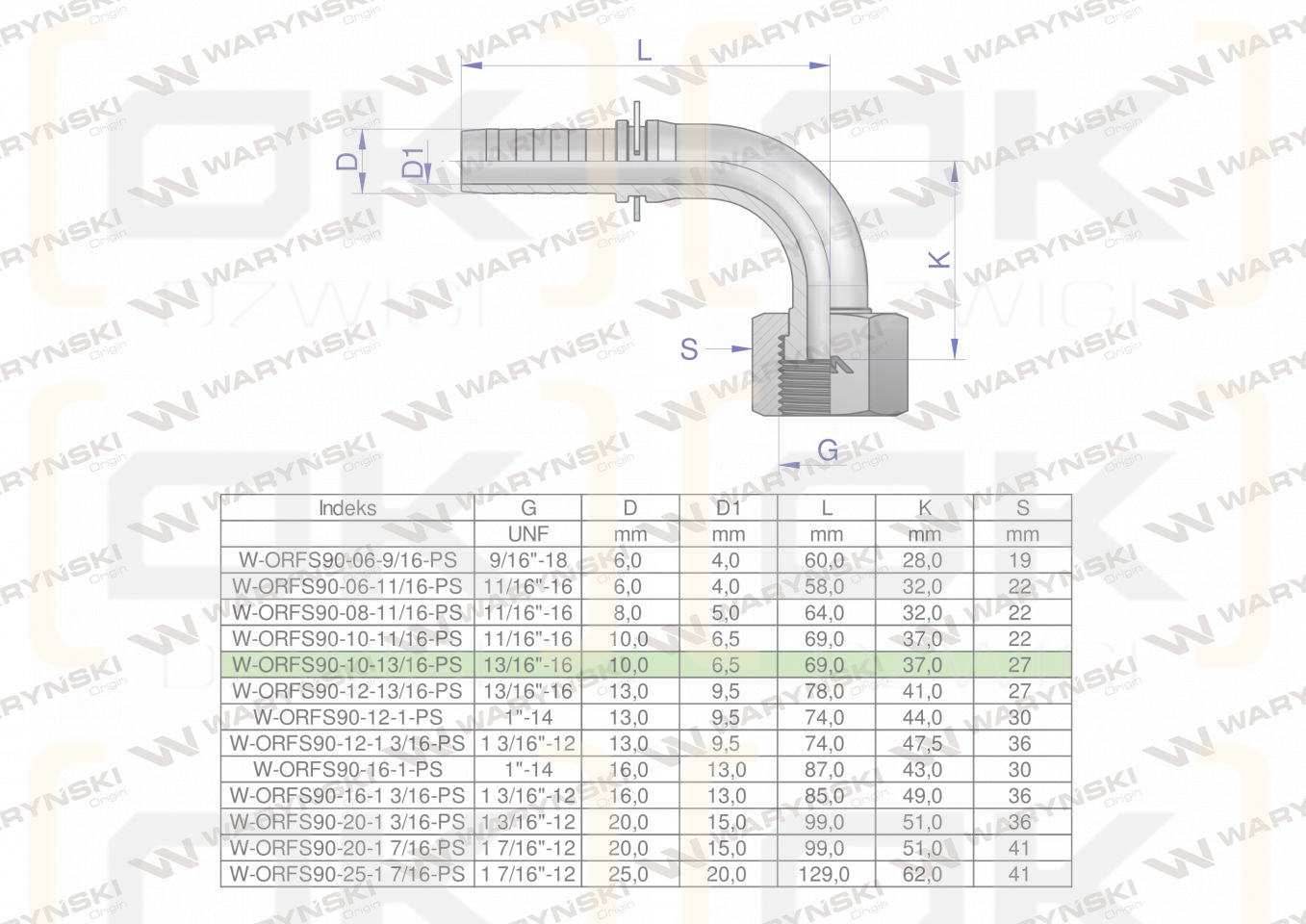 Zakucie hydrauliczne ORFS90 DN10 13/16