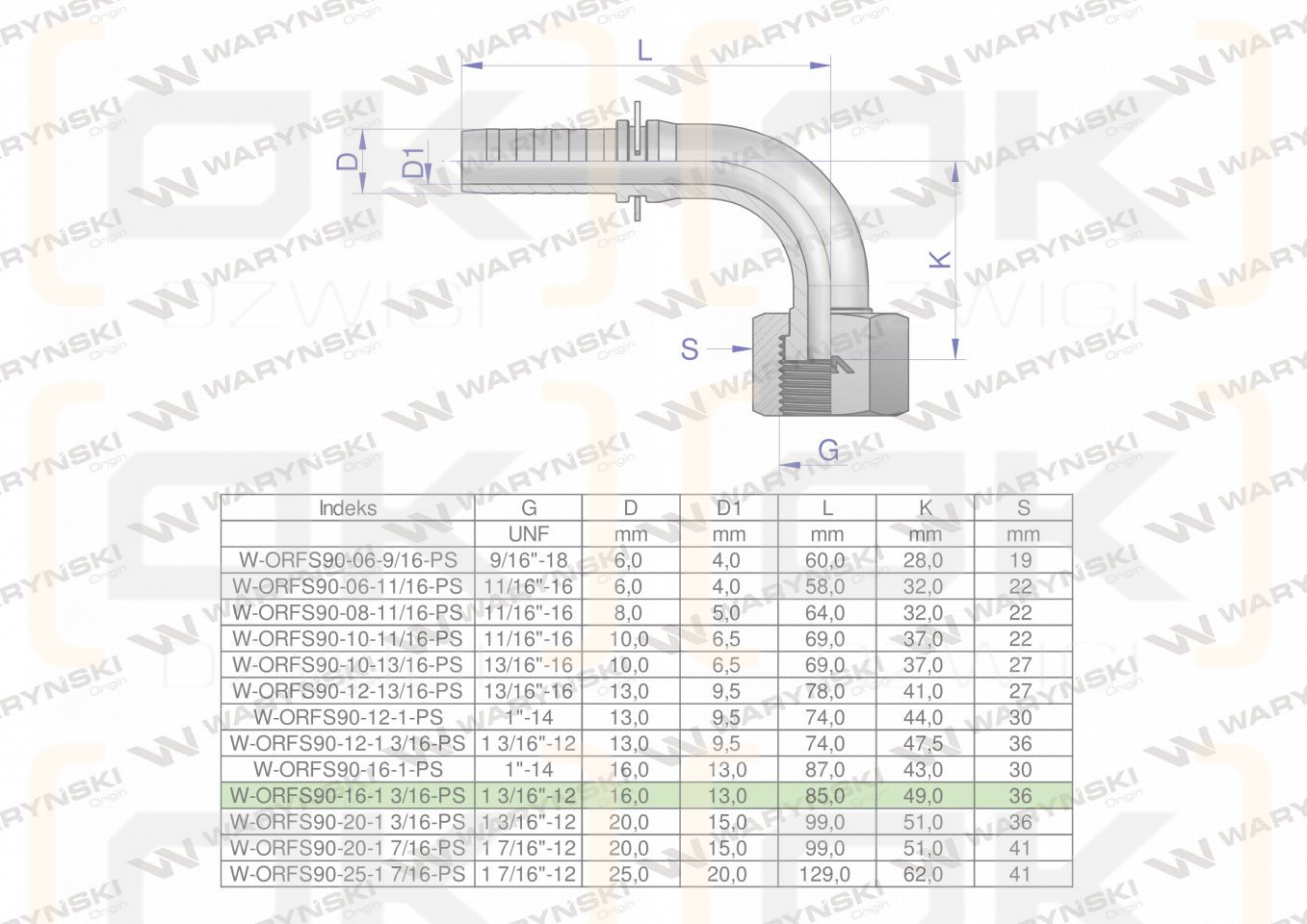 Zakucie hydrauliczne ORFS90 DN16 1 3/16