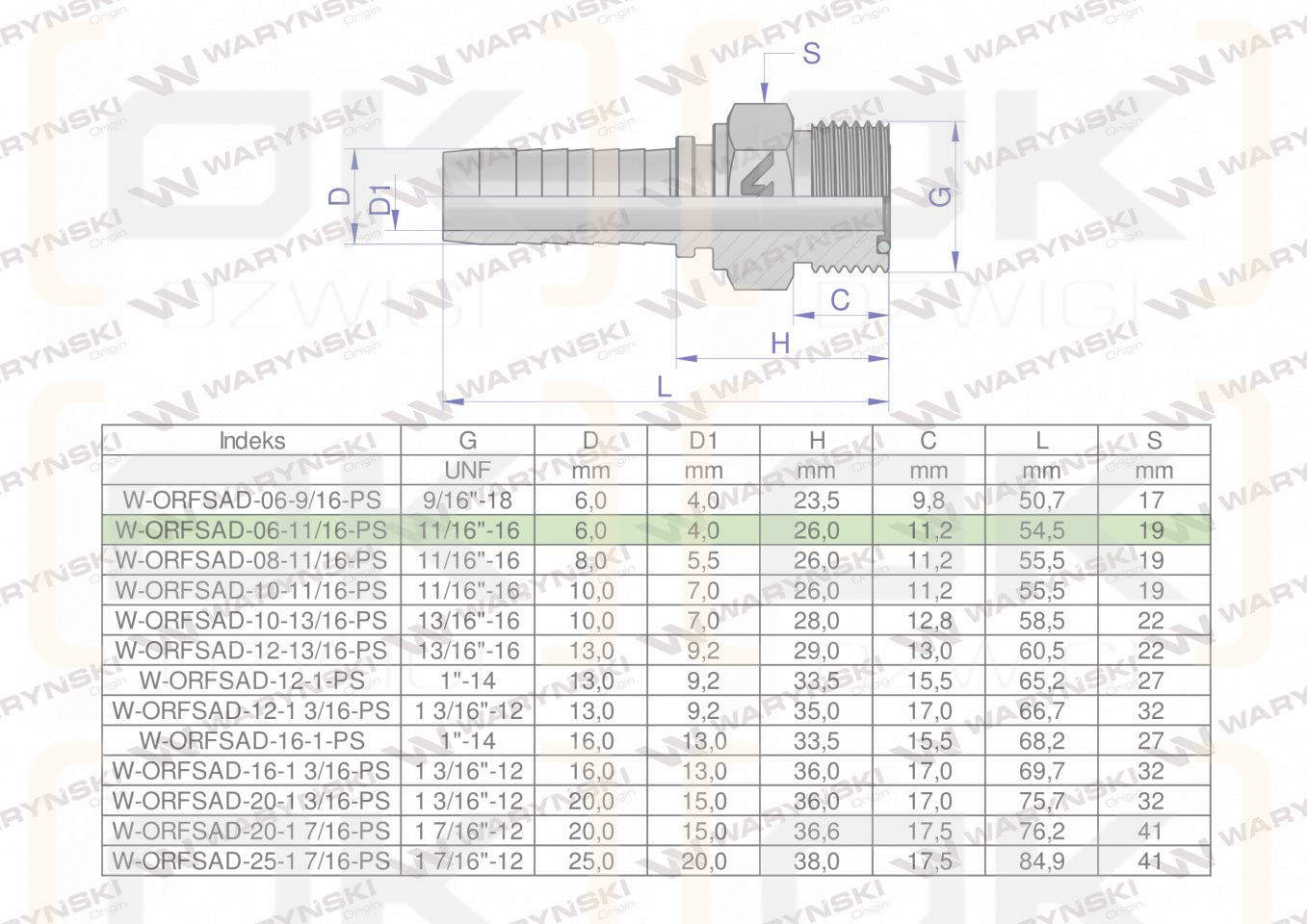 Zakucie hydrauliczne ORFSAD DN06 11/16