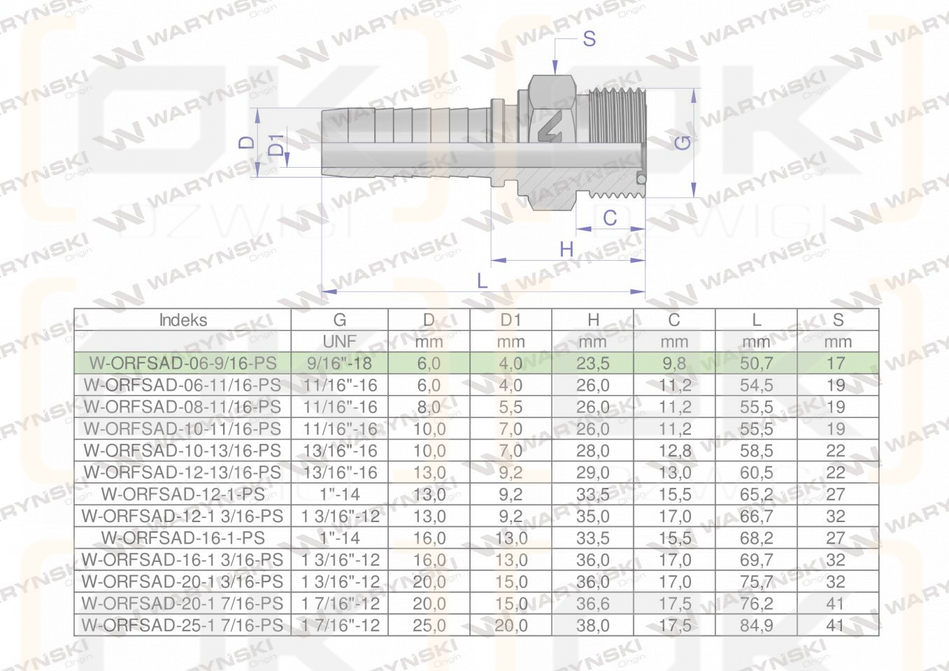 Zakucie hydrauliczne ORFSAD DN06 9/16