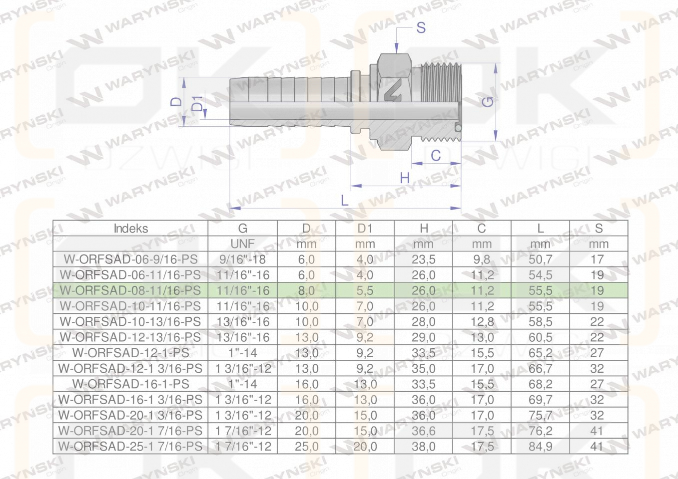 Zakucie hydrauliczne ORFSAD DN08 11/16