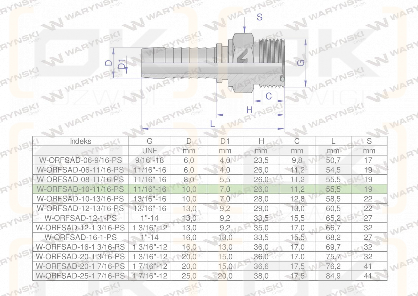Zakucie hydrauliczne ORFSAD DN10 11/16
