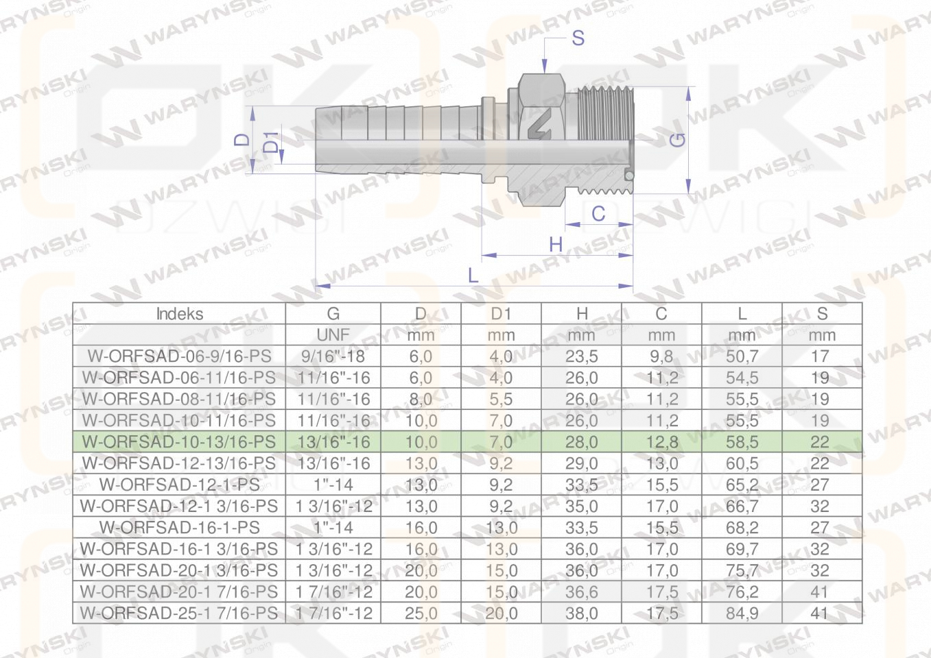 Zakucie hydrauliczne ORFSAD DN10 13/16