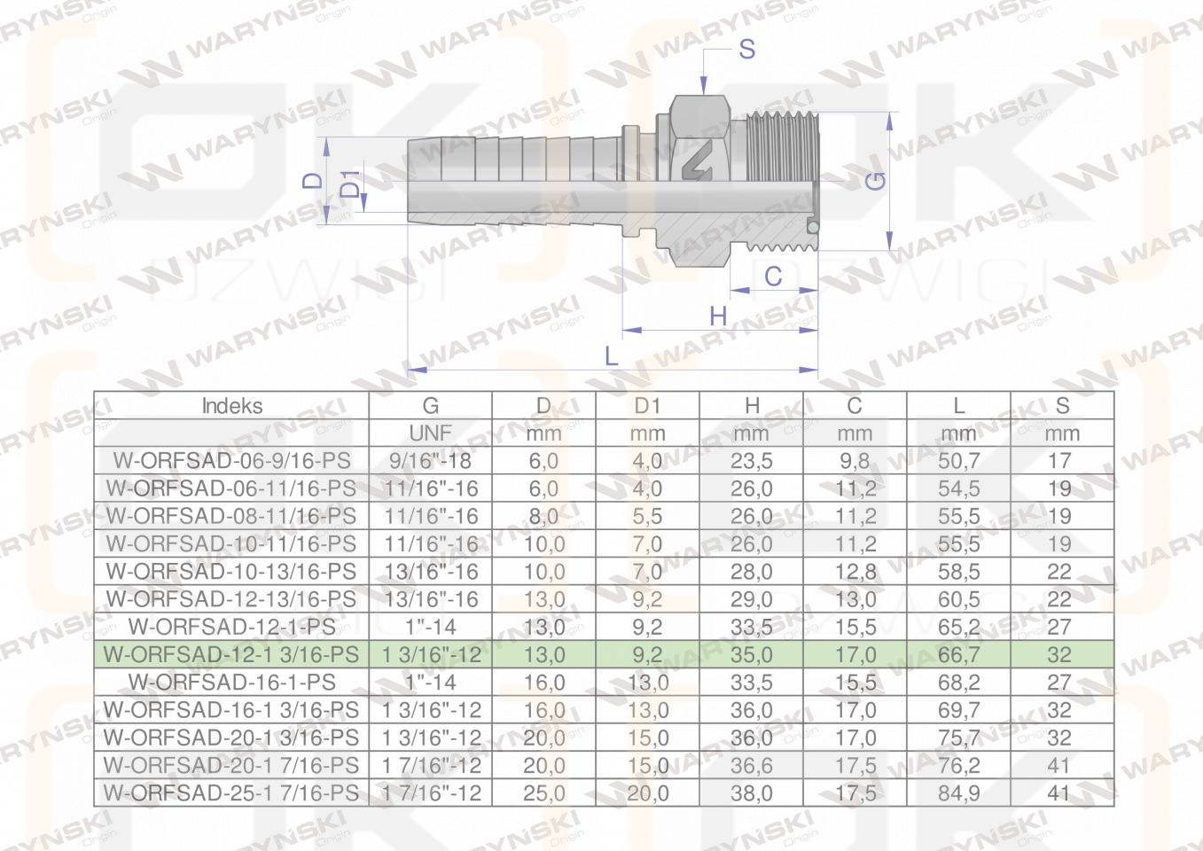 Zakucie hydrauliczne ORFSAD DN13 1 3/16