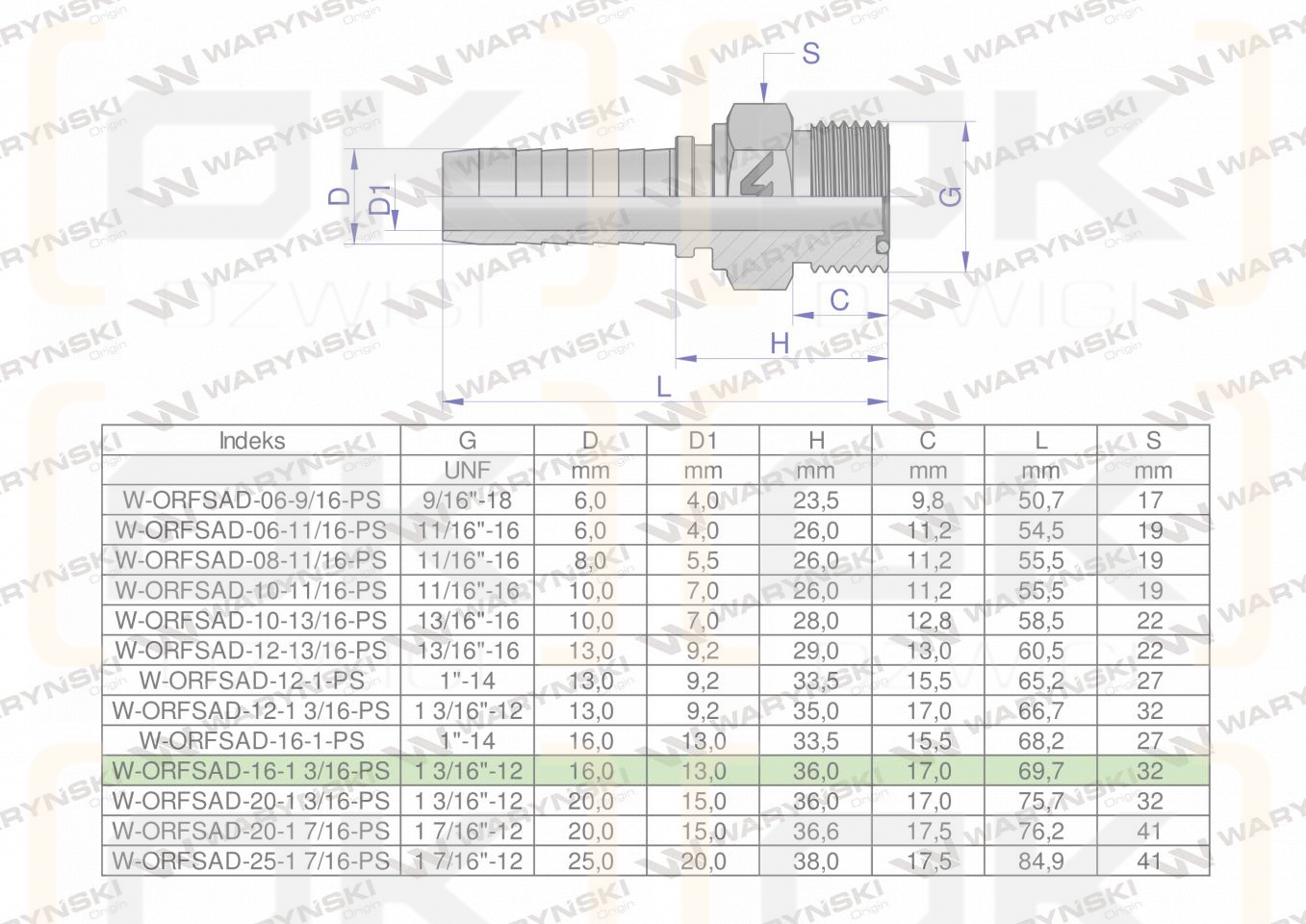Zakucie hydrauliczne ORFSAD DN16 1 3/16