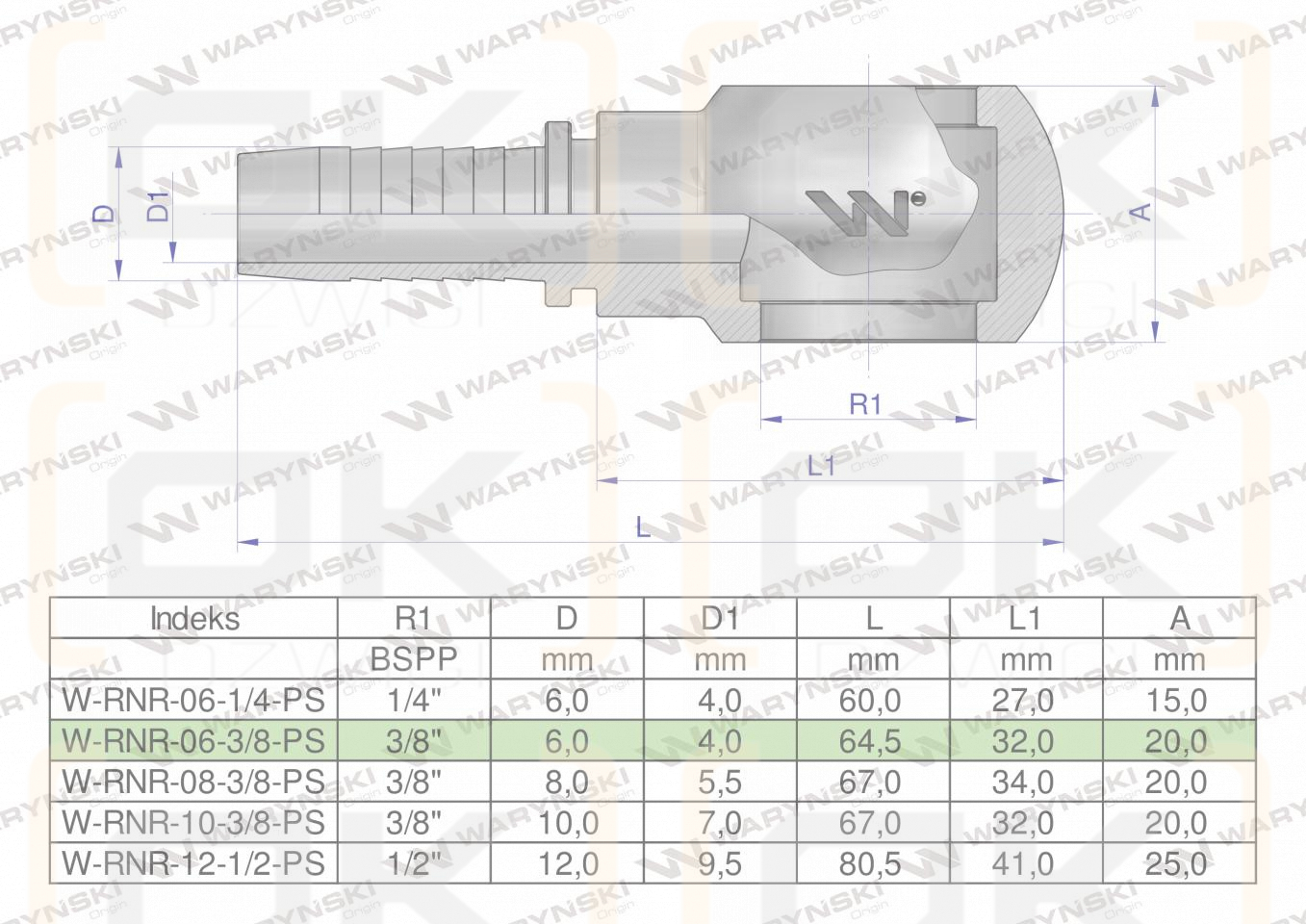 Zakucie hydrauliczne oczkowe RNR DN06 3/8