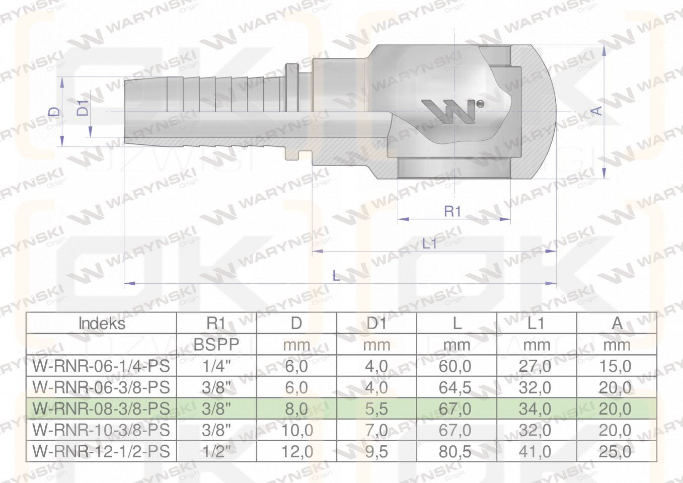 Zakucie hydrauliczne oczkowe RNR DN08 3/8