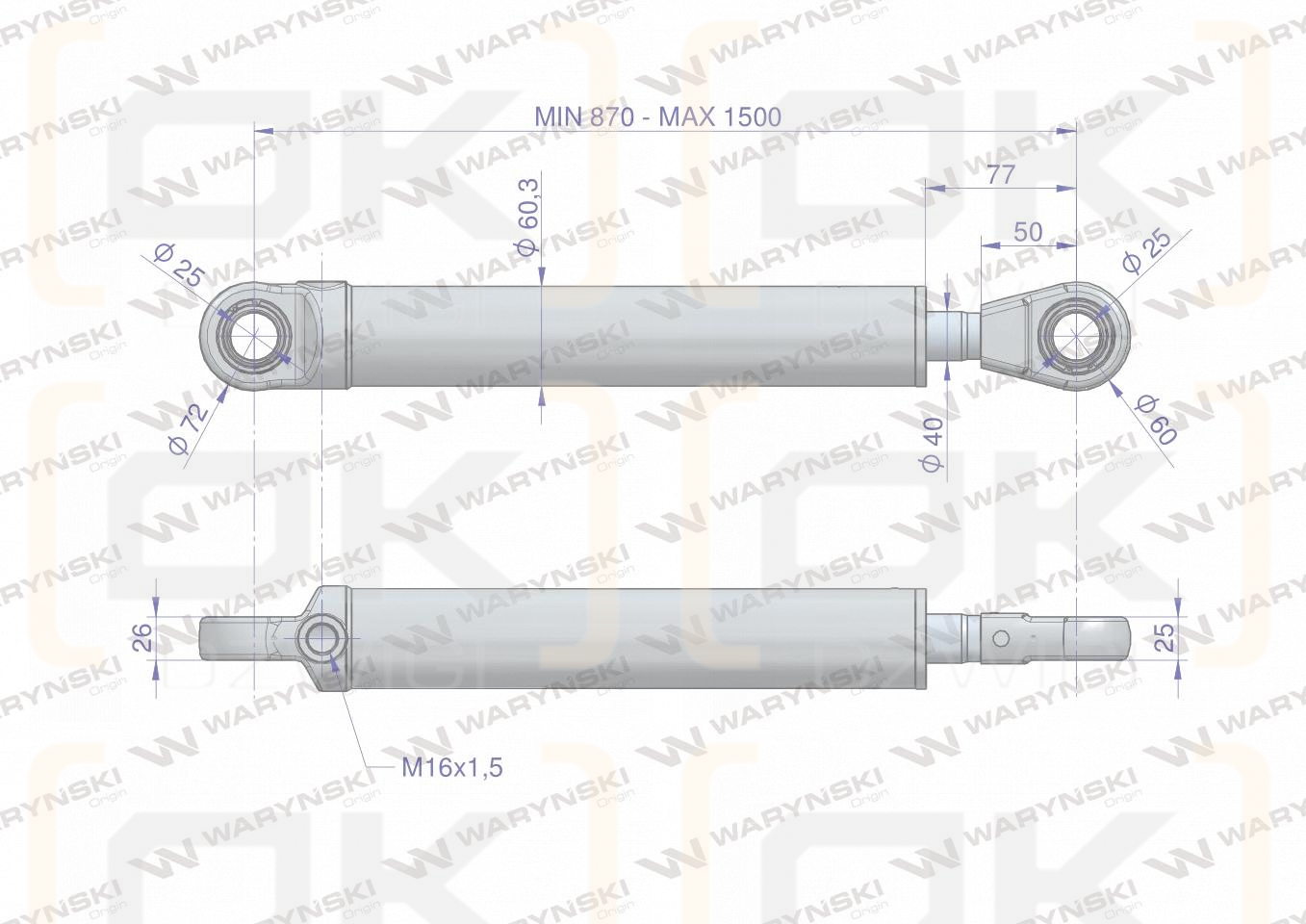 Cylinder hydrauliczny - siłownik jednostronny (7210120051. CN2F-40/630Z+U) Tur 1.2 Waryński