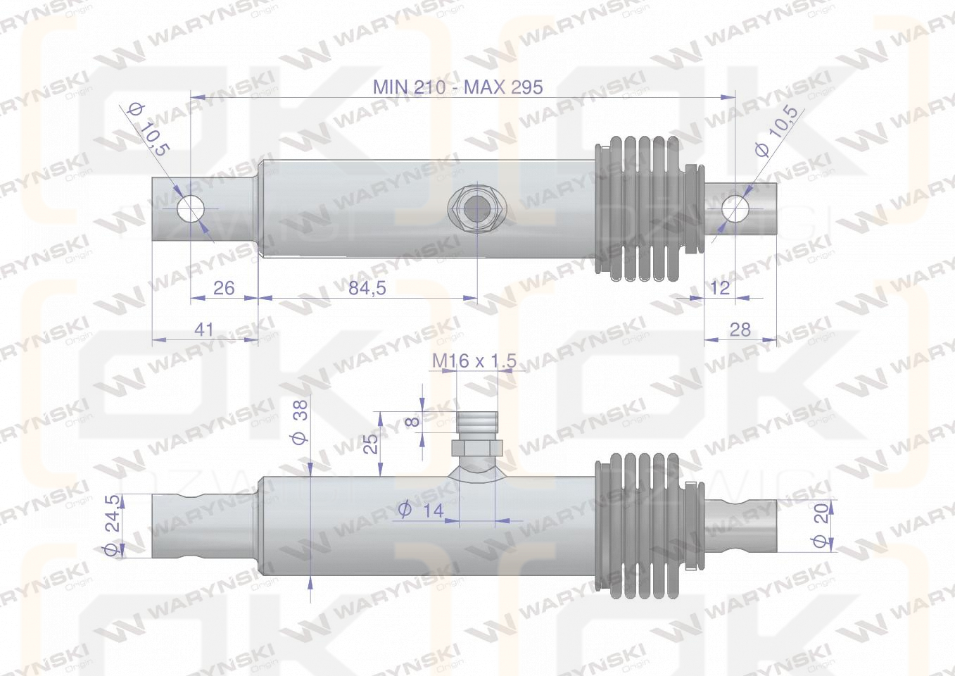 Cylinder hydrauliczny - siłownik (SMN20/86. SMN 1.20/86) nurnikowy rozsiewacz nawozów Brzeg Waryński