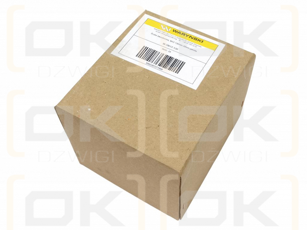 Stud bolt, M12 130mm 20mm thread, (sold in 25), Waryński