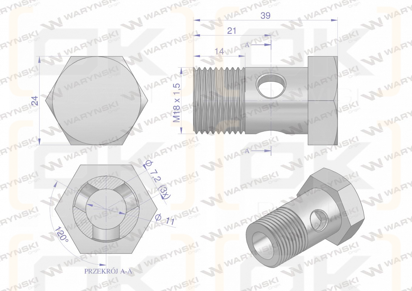 Śruba oczkowa przelewowa metryczna M18x1.5 Waryński ( sprzedawane po 10 )