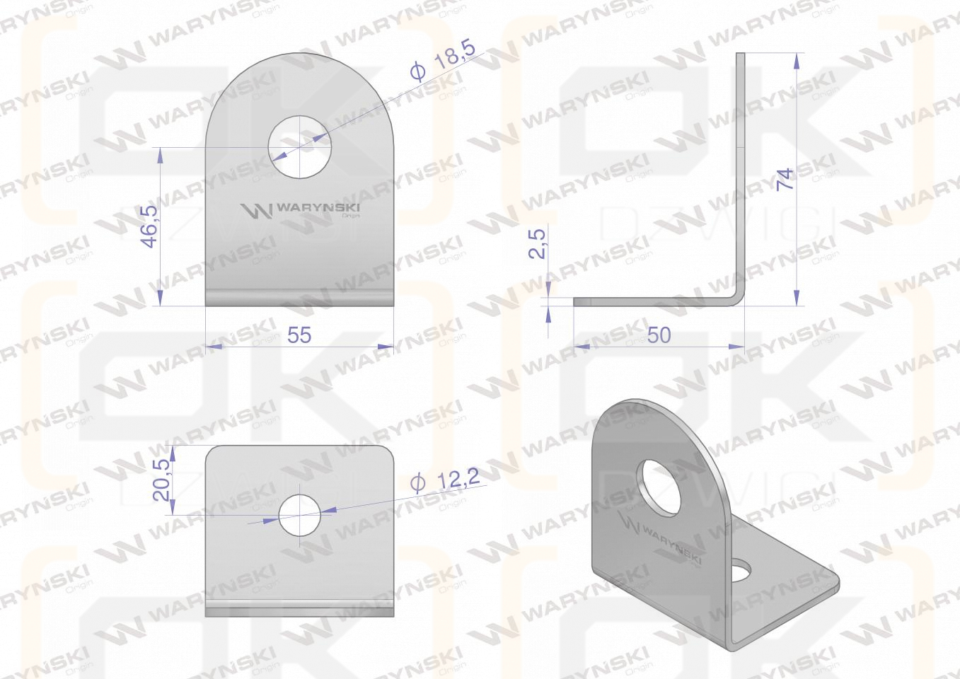 Single bracket (plate) for long quick connectors with locknut M18x1.5 EURO Waryński