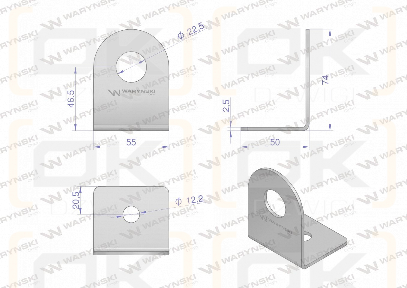 Soporte simple (placa) para conectores rápidos largos con contratuerca M22x1,5 EURO Waryński