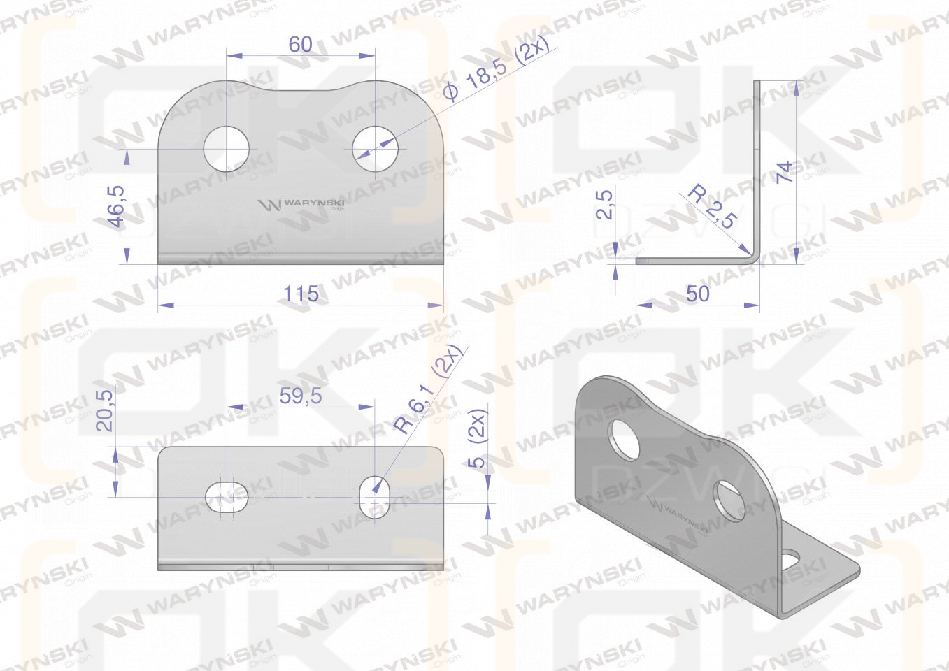 Double bracket (plate) for long quick connectors with locknut M18x1.5 EURO Waryński