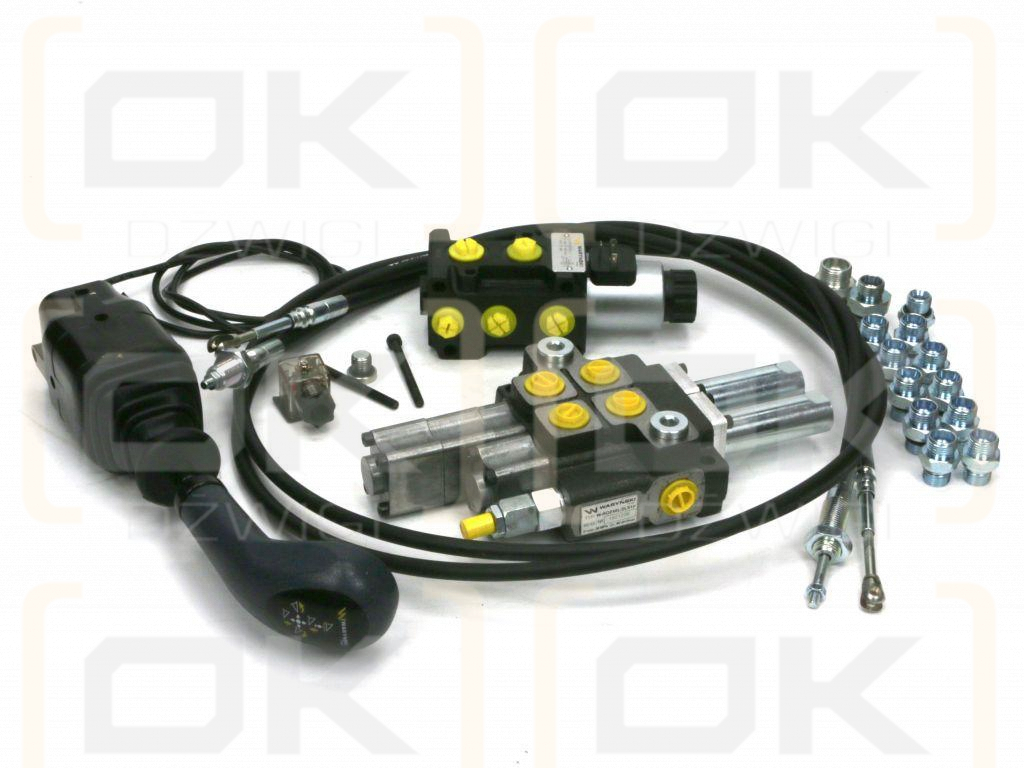 Zestaw 40L do ładowacza czołowego: Rozdzielacz 2-sek.(1 pływająca) + Elektrozawór + Joystick z przyciskiem na widełki + El.zł.+ Linki 2000mm Waryński