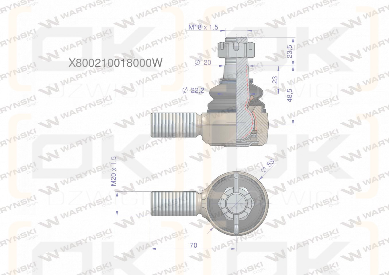 Przegub kierowniczy M20x1.5 X800210018000 WARYŃSKI