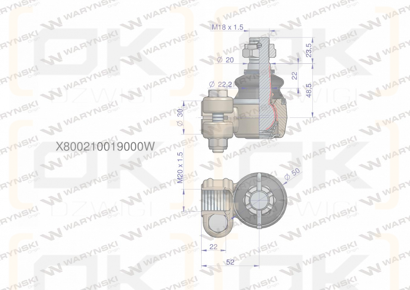 Przegub kierowniczy M20x1.5 X800210019000 WARYŃSKI