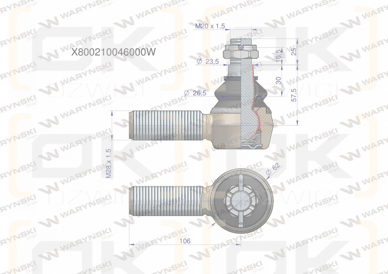 Przegub kierowniczy M28x1.5 G514300100054 WARYŃSKI